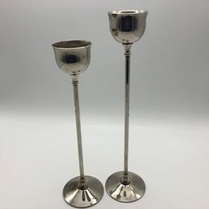 2 WA Italy Silver Plate Candle Holders 10" & 11"